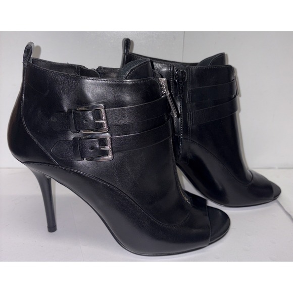 Michael Kors Brena Open‎ Toe Black Leather Boots Size 7 - Picture 1 of 7